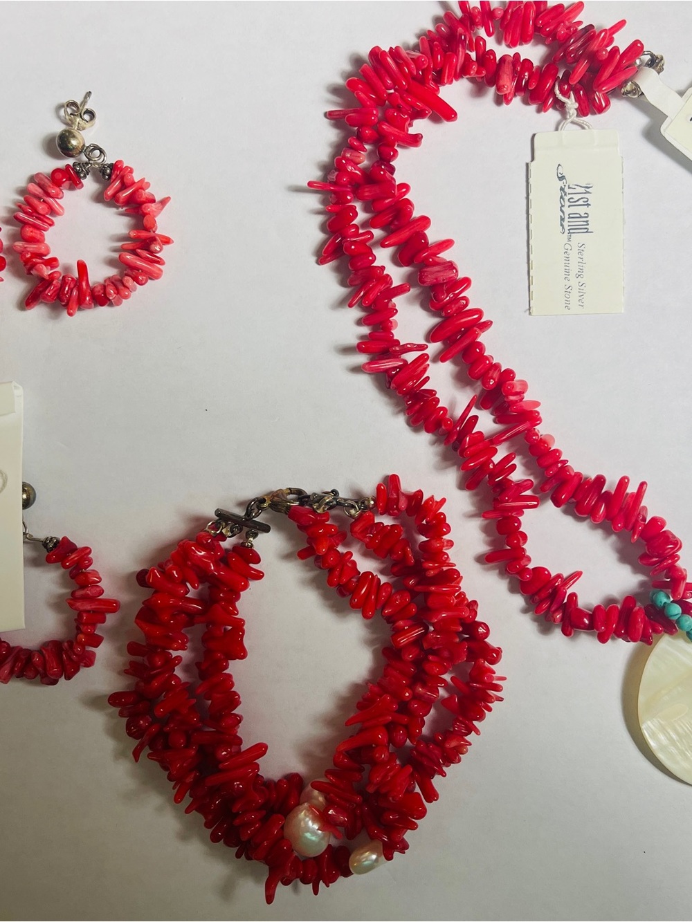 Bloomingdale's Bright Red Coral Chip Necklace, Bracelet & Earring Set